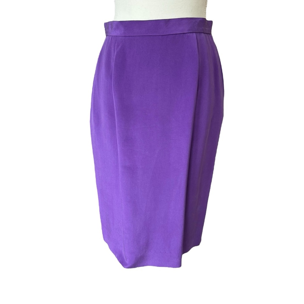 Vtg silk Purple Women's pencil Skirt size 8 preppy quiet luxury classic 28”